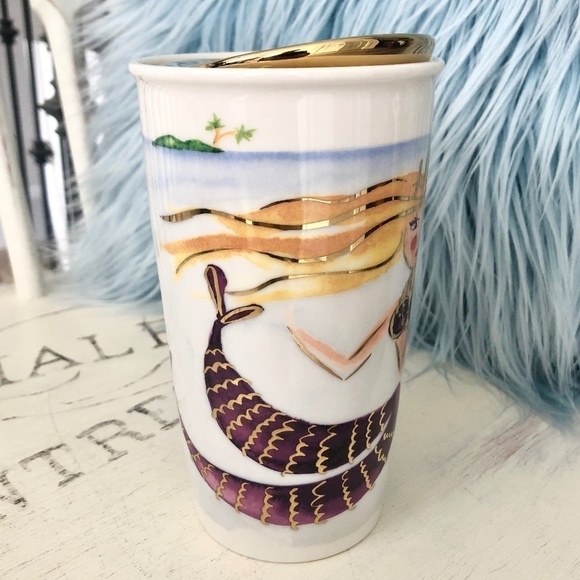 Starbucks, Ceramic, Travel Mug, Collectable, 2016, Mermaid, Gold Lid, 12 oz - Picture 5 of 16